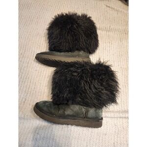 UGG Sunburst Tall Black Suede Sheepskin Fur Boots 1090677 Womens 6